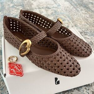 Larroude Verona Burnt Umber Woven Mary Jane Flats Size 10 (10.5 fit)
